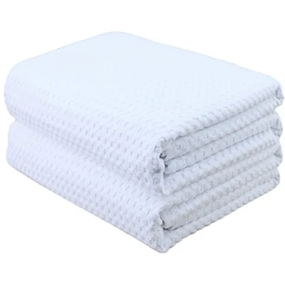 Afbeelding van POLYTE Set van 2 extra grote badhanddoeken microvezel, sneldrogend, pluisvrij, 76 x 152 cm (wit, wafelweefsel)
