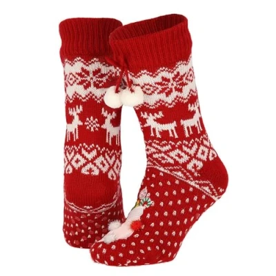 Afbeelding van Apollo Huissokken kerst dames Pompons Rood One size
