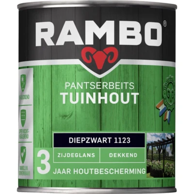 Afbeelding van Rambo Pantserbeits Tuinhout Dekkend Zijdeglans Diepzwart 1123 0,75 liter