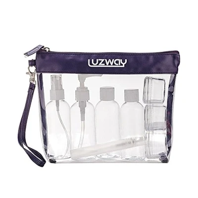 Afbeelding van LUZWAY Toilettas transparant + 8 lege reisflessen voor vloeistoffen (max. 100 ml), reisset vliegtuig, in handbagage, make uptas mannen en vrouwen