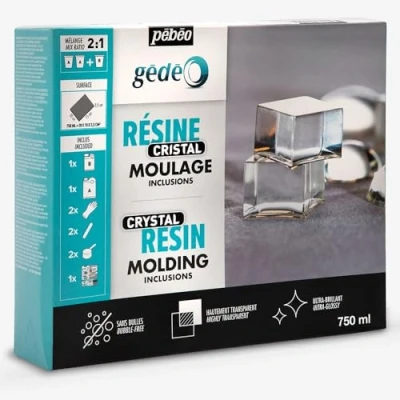Afbeelding van Pébéo Gédéo set kristalhars, 750 ml, epoxyhars, transparant, glasteffect, kristal, voor opnemen, gieten, lak, hars compatibel met hout en andere materialen, ml