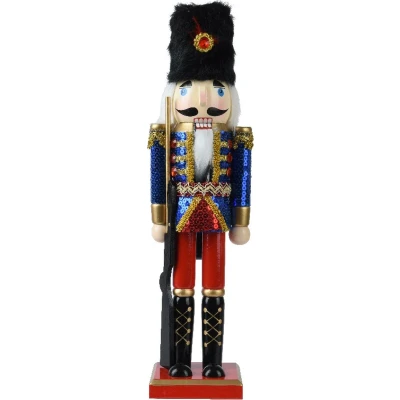 Afbeelding van Notenkraker met pailletten en geweer 38 cm Blauw