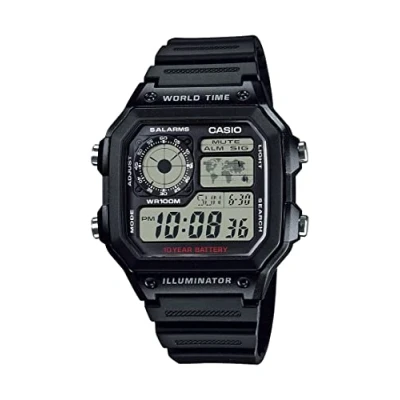 Afbeelding van Casio AE1200WH 1A Multifunctioneel herenhorloge, analoog, digitaal, zwart, zwart., Digitaal chronograaf