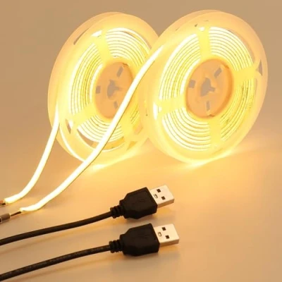 Afbeelding van GOMING 5 V mm breedte COB USB ledstrip warm wit 3000 K aangedreven 4 m (2 stuks x 2 m) 400 led/m CRI 93+ flexibele IP20 niet waterdichte ledstrips voor doe het zelf decoratieve verlichting