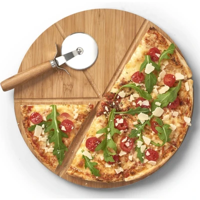 Afbeelding van Zeller pizza snijplanken/borden hout met pizzasnijder 32 cm Pizzaborden / Pizzasnijplanken