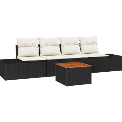 Afbeelding van vidaXL 5 delige tuinbankenset met kussens zwart poly rattan acacia