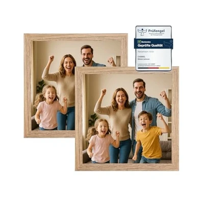 Afbeelding van CABBEL Set van 2 fotolijsten 25 x cm MDF onbreekbaar acrylglas eiken vierkant om neer te zetten of op hangen, modern en stabiel