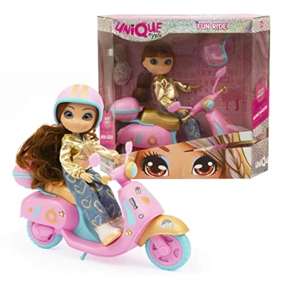 Afbeelding van UNIQUE EYES Fun Ride Sophia reislook, met helm en kofferbak, personaliseerbaar de stickers in voor meisjes vanaf 3 jaar, Giochi Preziosi