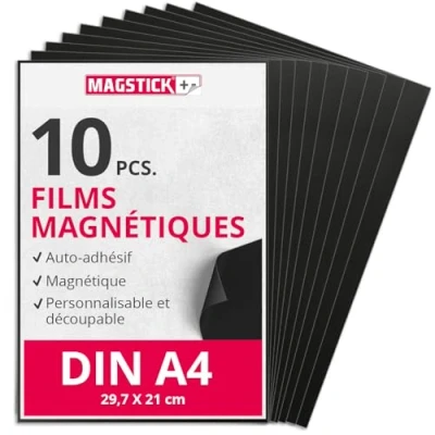 Afbeelding van Magstick 10 stuks magnetische vellen, DIN A4, plakfolie, flexibel, zelfklevend, op maat te snijden, magnetisch, voor knutselen en organiseren, perforatie fotoalbum, mag_285