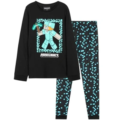 Afbeelding van Minecraft Pyjamasets voor jongens, pyjama kinderen, katoen, winter, set jongeren, 7 14 jaar, zwart.