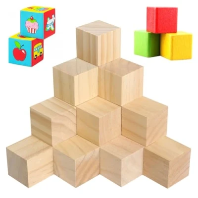 Afbeelding van 24 stuks houten kubussen, 40 mm, klein, natuurlijk, blanco, voor doe het zelf schilderen, handwerk, decoratie