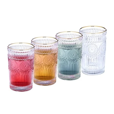 Afbeelding van Relaxdays drinkglazen set van 4 waterglazen 400 ml gouden rand boho transparant