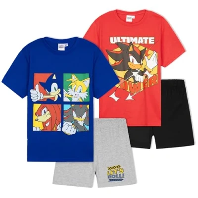 Afbeelding van Get Trend Pyjama voor kinderen, jongens, zomer, korte pyjamaset, 2 of 1 nachtkleding, ontspanning slaap, cadeau Multi Sonic Pack, 11 12 jaar