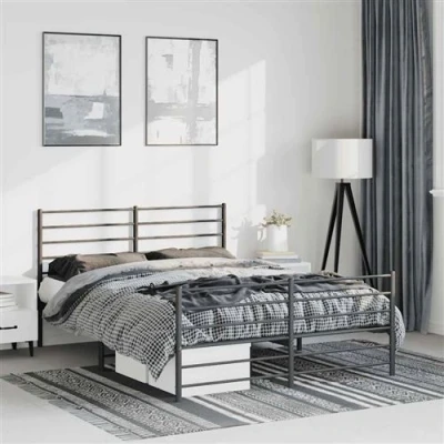 Afbeelding van Bedframe met hoofd en voeteneinde metaal zwart 135x190 cm