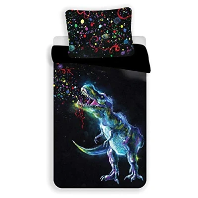 Afbeelding van Dinosaurus Black Dekbedovertrek Eenpersoons 140x200 cm Zwart