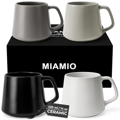 Afbeelding van MIAMIO Set koffiekopjes (4 stuks) / grote keramische mokken (420 ml) Mok voor cappuccino, thee, espresso magnetron en vaatwasmachinebestendig (klassiek pastel)