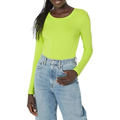 Image de Amazon Essentials T Shirt Col Rond à Manches Longues Coupe Classique (Grandes Tailles Disponibles) Women&#039;s, Vert Citron, XXL