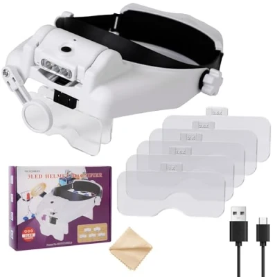 Afbeelding van 1 x 1,5 2,0 2,5 3,5 8 vergrootglas voor sieraden maken, vergrootglas, helm, lezen, dichtbijwerken, knutselen, naaien, verwisselbare lens met licht