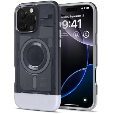 Afbeelding van Spigen Classic C1 MagFit Hoesje Geschikt voor Apple iPhone 16 Pro Max Compatibel met MagSafe Retro Back Cover Graphite