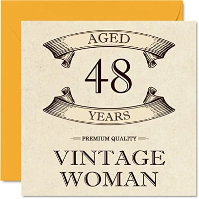 Afbeelding van Vintage verjaardagskaarten voor vrouwen, 48 jaar, grappige verjaardagskaart moeder, zus, vrouw, vriendin, neef, tante, 145 mm x mm, wenskaart 48e kaart