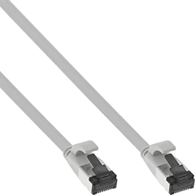 Afbeelding van InLine Patchkabel plat, U/FTP, Cat.8.1, TPE halogeenvrij, grijs, 3m (PiMF, CAT8.1, 3 m), Netwerkkabel
