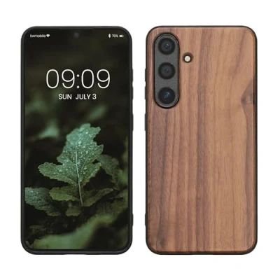 Afbeelding van kwmobile telefoonhoesje geschikt voor Samsung Galaxy S24 Hoesje met bumper in donkerbruin Backcover hout