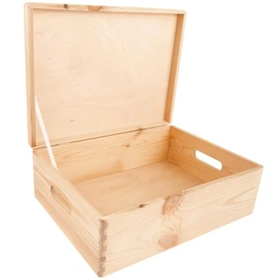 Afbeelding van Creative Deco XL Houten Opbergkist 40x30x14cm Met Deksel, Handvat