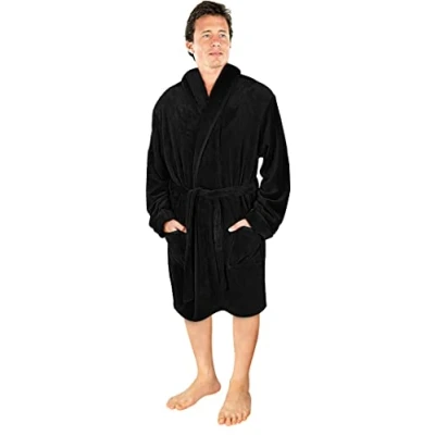 Afbeelding van NY Threads Herenkamerjas met sjaalkraag, zachte en behaaglijke nachtkleding huiskleding, zwart.