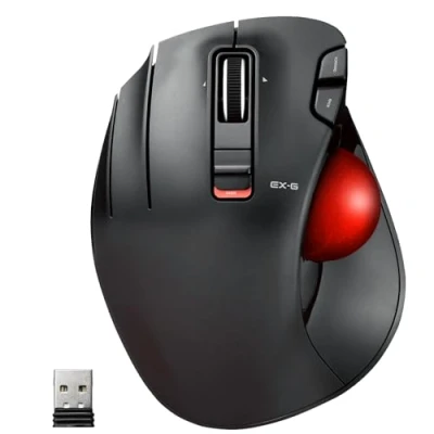 Afbeelding van Elecom EX G M XT4DRBK trackballmuis voor linkshandigen, draadloos, 2,4 GHz, duimbediening, 6 knops functie, ergonomisch design, Red Ball, Windows 11, macOS