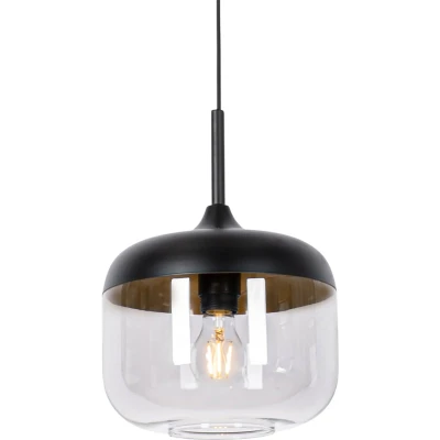 Afbeelding van QAZQA Design hanglamp zwart met goud en smoke glas Kyan