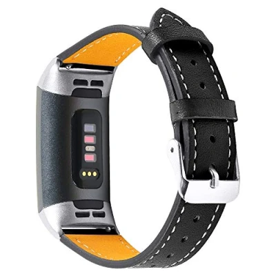 Afbeelding van INF Klassieke zwarte lederen reservearmband voor Fitbit Charge 3 4