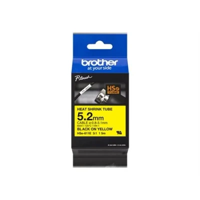Image de Brother HSe 611E Noir sur jaune Rouleau (0,52 cm x 1,5 m) 1 cassette(s) boîte de suspension ruban thermorétractable pour P Touch PT D800, E300, E310, E550, P700, P750, P900, P950