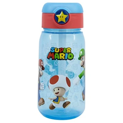 Afbeelding van Super Mario drinkfles van kunststof met zacht rietje en dop, 500 ml
