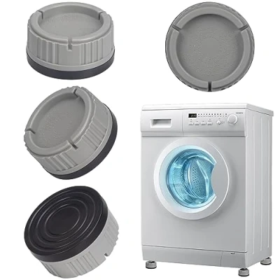 Afbeelding van Alyvisun wasmachine, 4 delig, universeel, schokdempermat, antislip, voet, drainage, roestvrij, trillingsbestendig voor droger, koelkast (grijs)