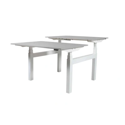 Afbeelding van Lectro Duo Plus werkplekken, zit sta (64 130cm) hoogte verstelbaar dmv 2 elektromotoren per wp met 140x80cm licht grijs 25mm bladen en zwart (RAL9005)