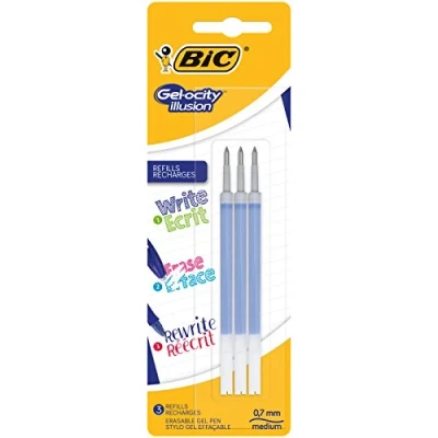 Afbeelding van BIC Schrijven Gel ocity Illusion navulverpakking, gelpen, uitwisbaar, medium punt (0,7 mm), blauw, 3 stuks