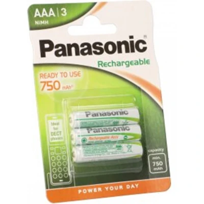 Afbeelding van Panasonic AAA 750mAh NiMH 3 BL DECT Nikkel Metaal Hydride 800mAh 1.2V oplaadbare batterij/accu