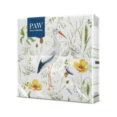 Afbeelding van PAW Papieren servetten, 3 laags (33 x 33 cm), 20 stuks, perfect voor verjaardagen, feesten, bruiloften, kommunion en vieringen, tafeldecoratie ooievaar op de weiden