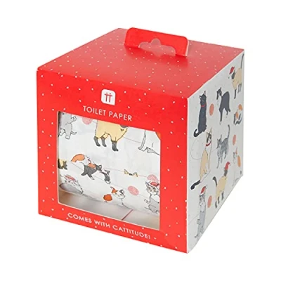 Afbeelding van Talking Tables Novelty kerst toiletpapier rol met katten grappig badkameraccessoire voor Kerstmis, rood, één maat, BC PET T ROLL CAT