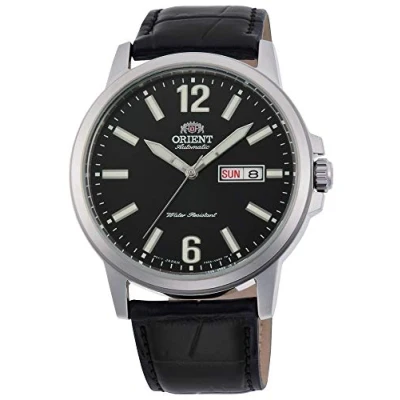 Afbeelding van Orient Automatisch analoog herenhorloge met leren band RA AA0C04B19B, zwart, bandjes, zwart., Riemen