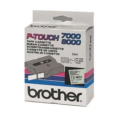 Image de P Touch PC Brother TX M51 cassette à ruban &#039;extrême&#039; 24 mm (d&#039;origine) noir mat sur transparent brillant