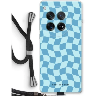 Afbeelding van Case Company® hoesje met Koord geschikt voor OnePlus 12r Grid Blauw Telefoonhoesje Zwart Bescherming aan alle Kanten en Over de Schermrand