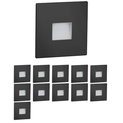 Afbeelding van ledscom.de LED trapverlichting/trapverlichting FOW voor binnen en buiten, downlight, hoekig, zwart, 85 x 85mm, warm wit, 12st.
