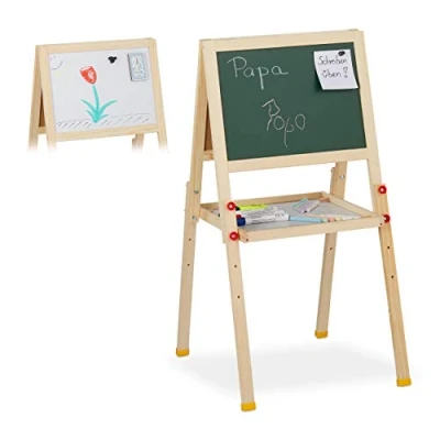 Afbeelding van Relaxdays krijtbord en whiteboard schoolbord staand tekenbord op ezel magnetisch