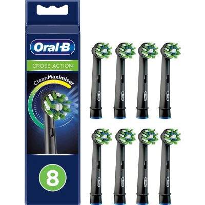 Afbeelding van Oral B CrossAction Met CleanMaximiser technologie Opzetborstels Zwart 8 Stuks