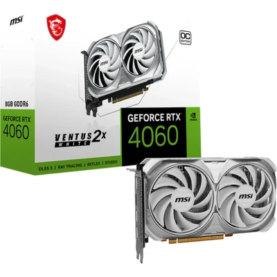 Afbeelding van MSI NVIDIA GeForce RTX 4060 Videokaart VENTUS 2X WHITE OC 8 GB GDDR6 RAM PCIe x8 HDMI, DisplayPort Overclocked, Vulkan, G Sync