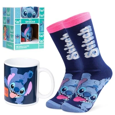 Afbeelding van Disney Stitch Cadeauset voor dames met kuitsokken en mok (marineblauw)