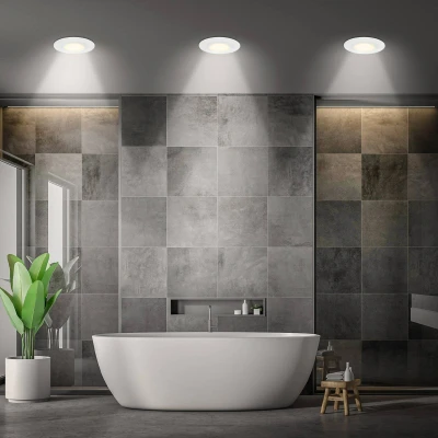 Afbeelding van Briloner Klira Set van 3 LED inbouwspots 230V voor badkamer 7588036 CTS schakelaar Ra90 hoge kleurvastheid Spatwaterdicht Behuizing 50 % gerecycled materiaal Plat 9 x cm Wit