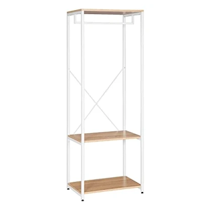 Afbeelding van WOLTU 60 x 40 167 cm kapstok kledingrek rek van metaal en spaanplaat, wit + licht eiken SR0046whe