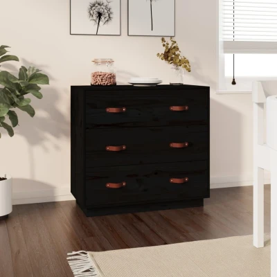 Afbeelding van Dressoir 80x40x75 cm massief grenenhout zwart
